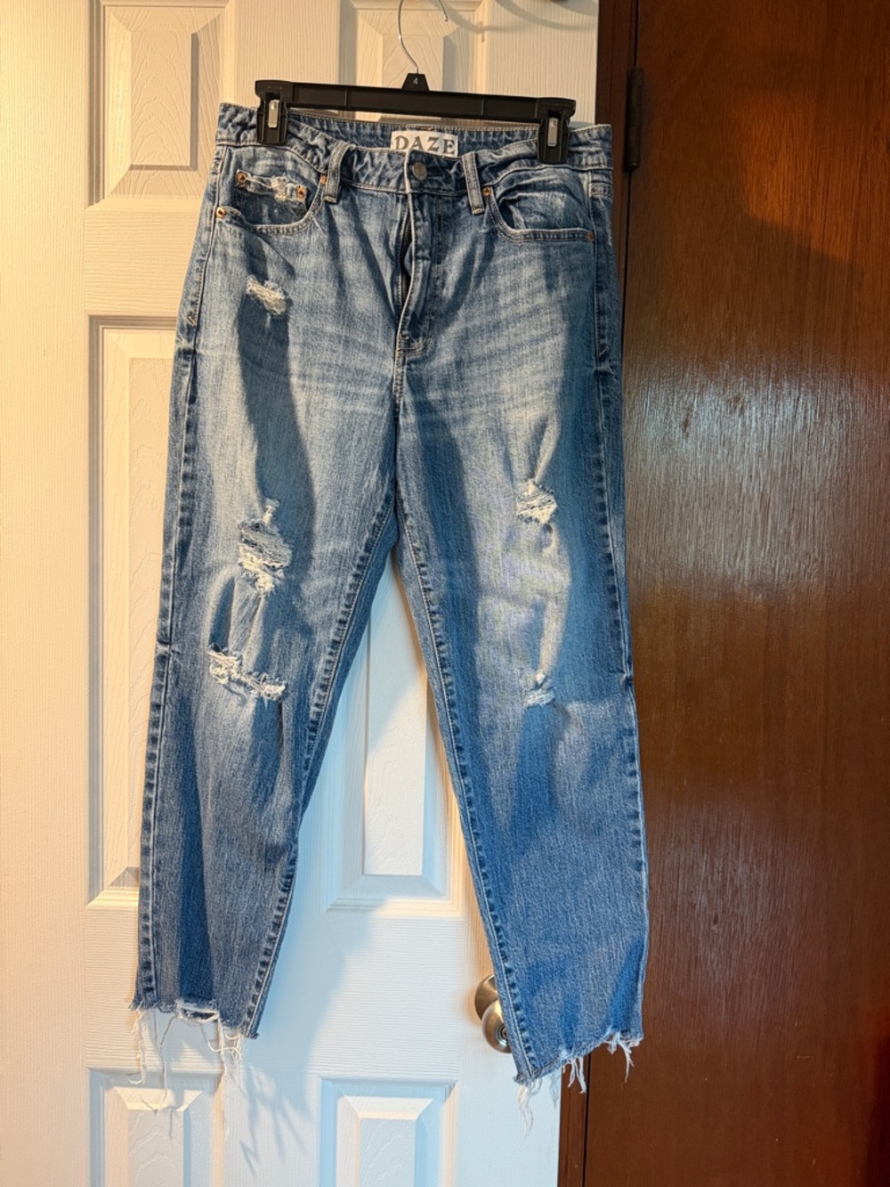 DAZE Women's Boyfriend Jeans in Light Blue - Distressed Casual Fit